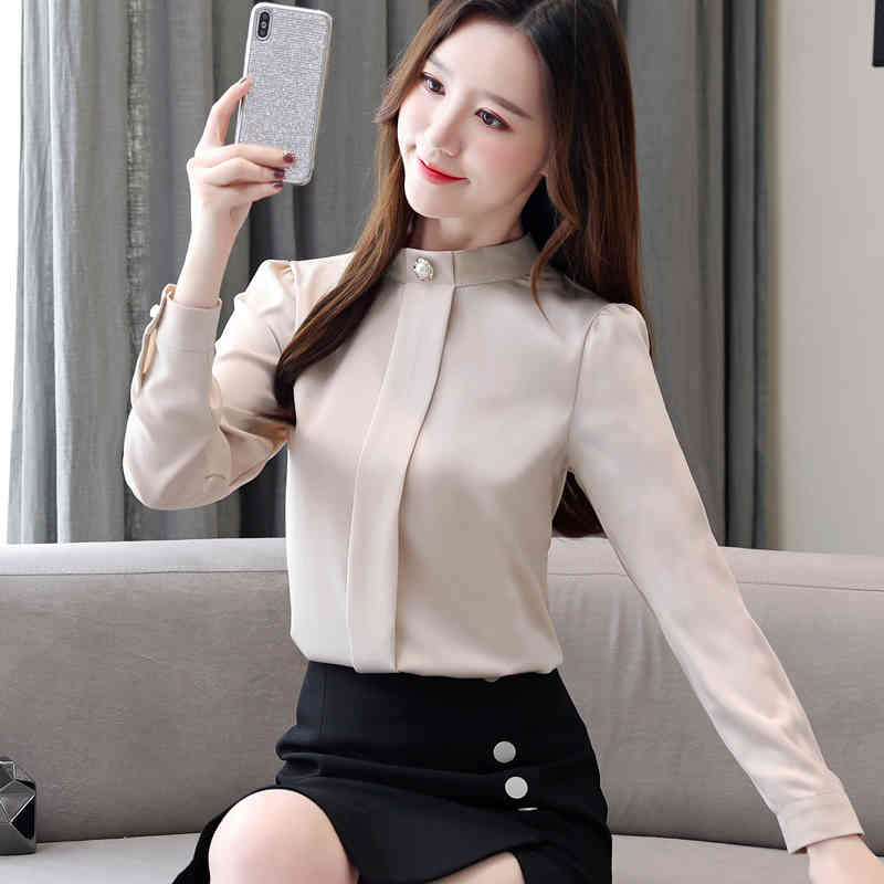 Elegant Loose Slim Solid Women Shirts Autumn Long Sleeve Fashion Chiffon Womens Tops and Blouses Plus Size 7013 50 210510