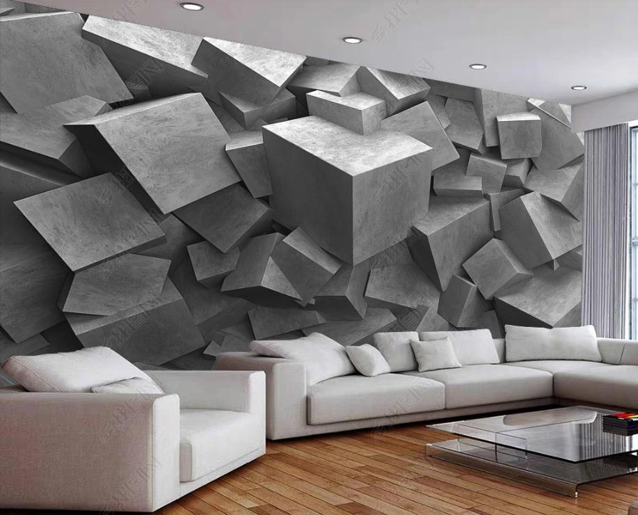 stereoscopic wallpaper Three-dimensional cement board square carving 3D background wall