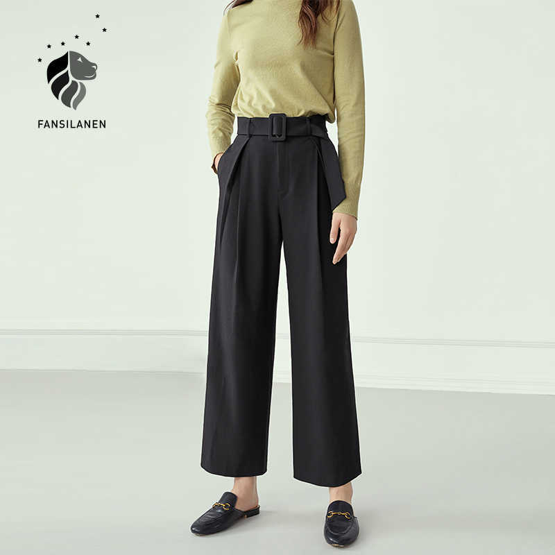 FANSILANEN Wide leg casual women pants High waist streetwear thermal loose Autumn winter pleated elegant trousers 210607, Black 
FANSILANEN Wide leg casual women pants High waist streetwear thermal loose Autumn winter pleated elegant trousers 210607, Black