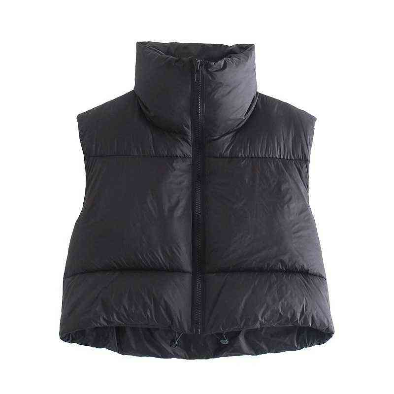 Women Fashion Brown Cropped Vest Coat Female Stand Collar Zipper Waistcoat Ladies Casual Outerwear 211130