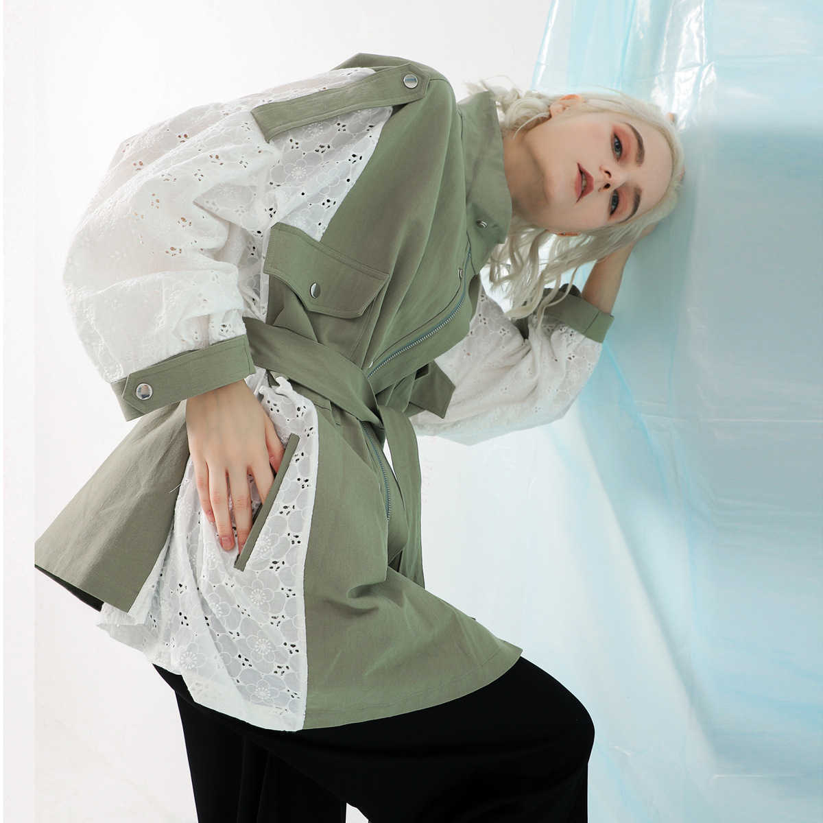 Fashion Chic Lace Spliced Wash Jacket Loose Mid-Length Coat Windbreaker Trench for Women 210615, Green
Fashion Chic Lace Spliced Wash Jacket Loose Mid-Length Coat Windbreaker Trench for Women 210615, Green