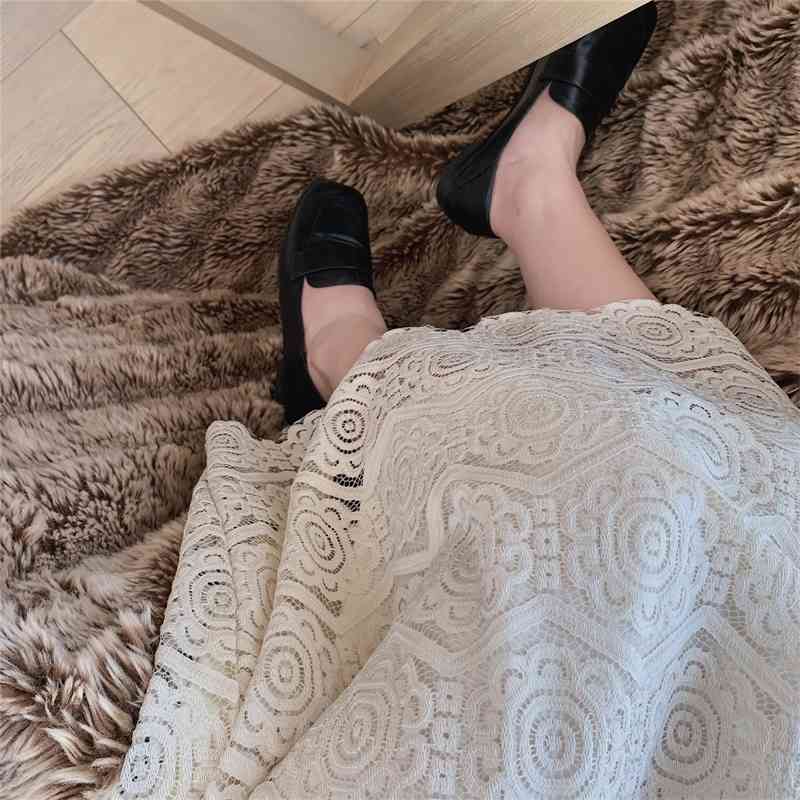 Women Sexy Lace Hollow Out Transparent Skirt Korean Fashion Summer Ladies Elastic High Waist Black Mujer Faldas 210520