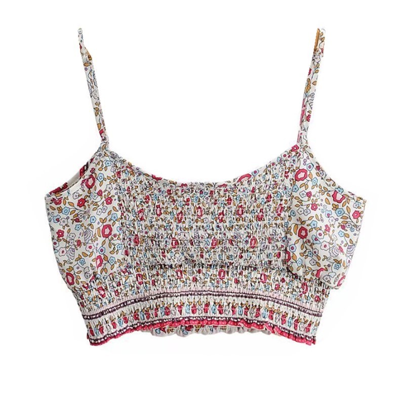 Holiday Elastic Hem Floral Print Bra Tank Top Crop Sexy Women Tie Bow Sashes Wide Leg Pants Ruched Camis 2 Pieces Set 210429