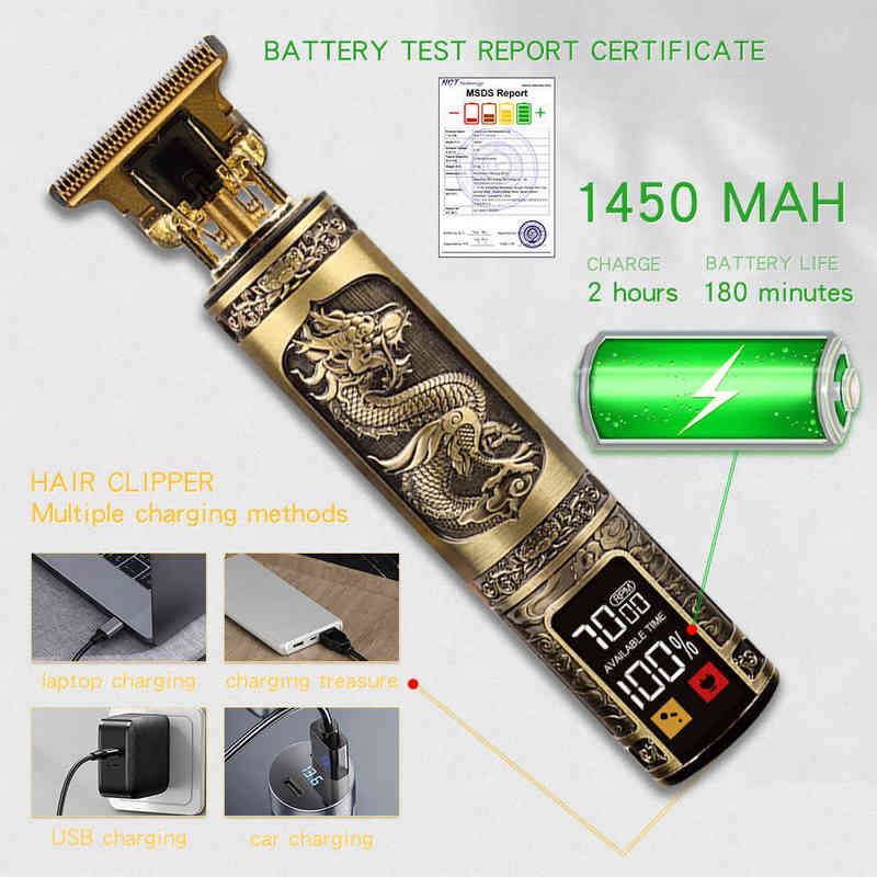 T Bald Head Hair Clipper Trimmer For Men Rechargeable Mower T-Outliner Barber Shaving Machine Vintage Haircut Cutter Cordless 220121