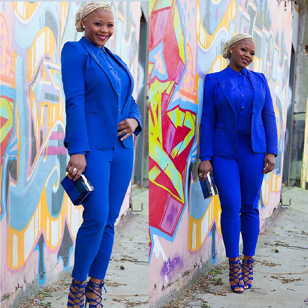 Celebrity Royal Blue Women's Blazer Plus Size Casual Female Pants Suits Elegant New Fashion Office Ladies Sets 2 Pcs