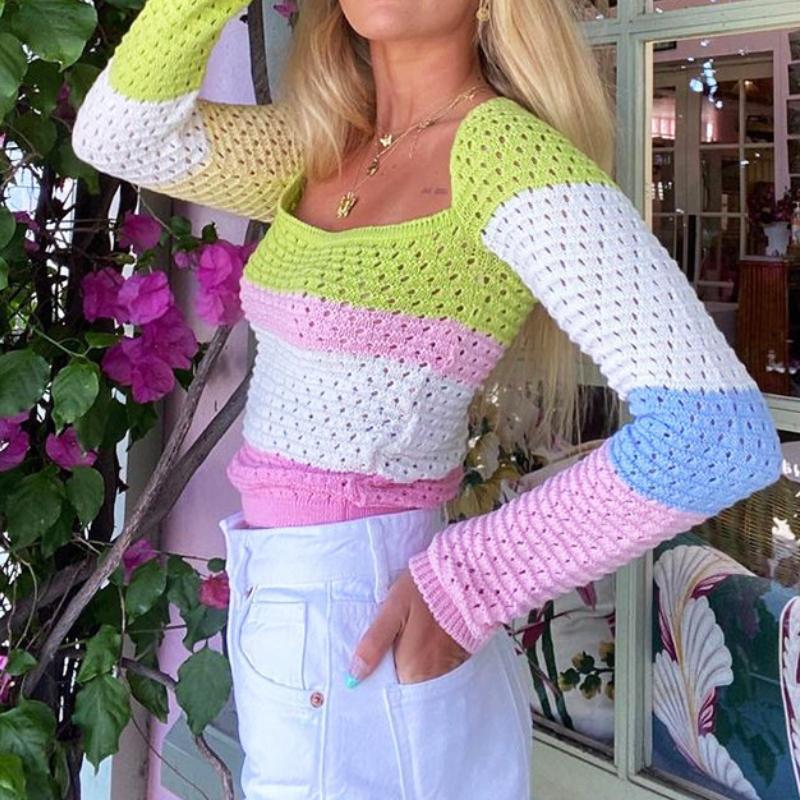 Women's Sweaters Patchwork Knitted Sweater Women Long Sleeve Crop Top Y2K Hollow Out Casual T Shirts Fashion Vintage Pullovers, White;black
Women's Sweaters Patchwork Knitted Sweater Women Long Sleeve Crop Top Y2K Hollow Out Casual T Shirts Fashion Vintage Pullovers, White;black