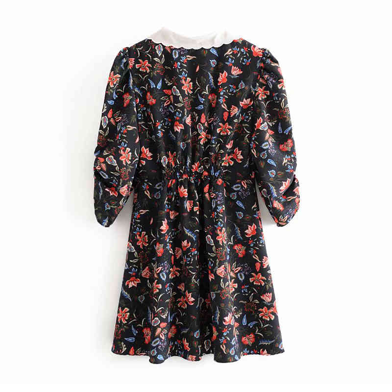 Spring Vintage Mini Dress Women Floral Print Lace Embroidery Collar Elegant es Female Half Sleeve Casual 210515