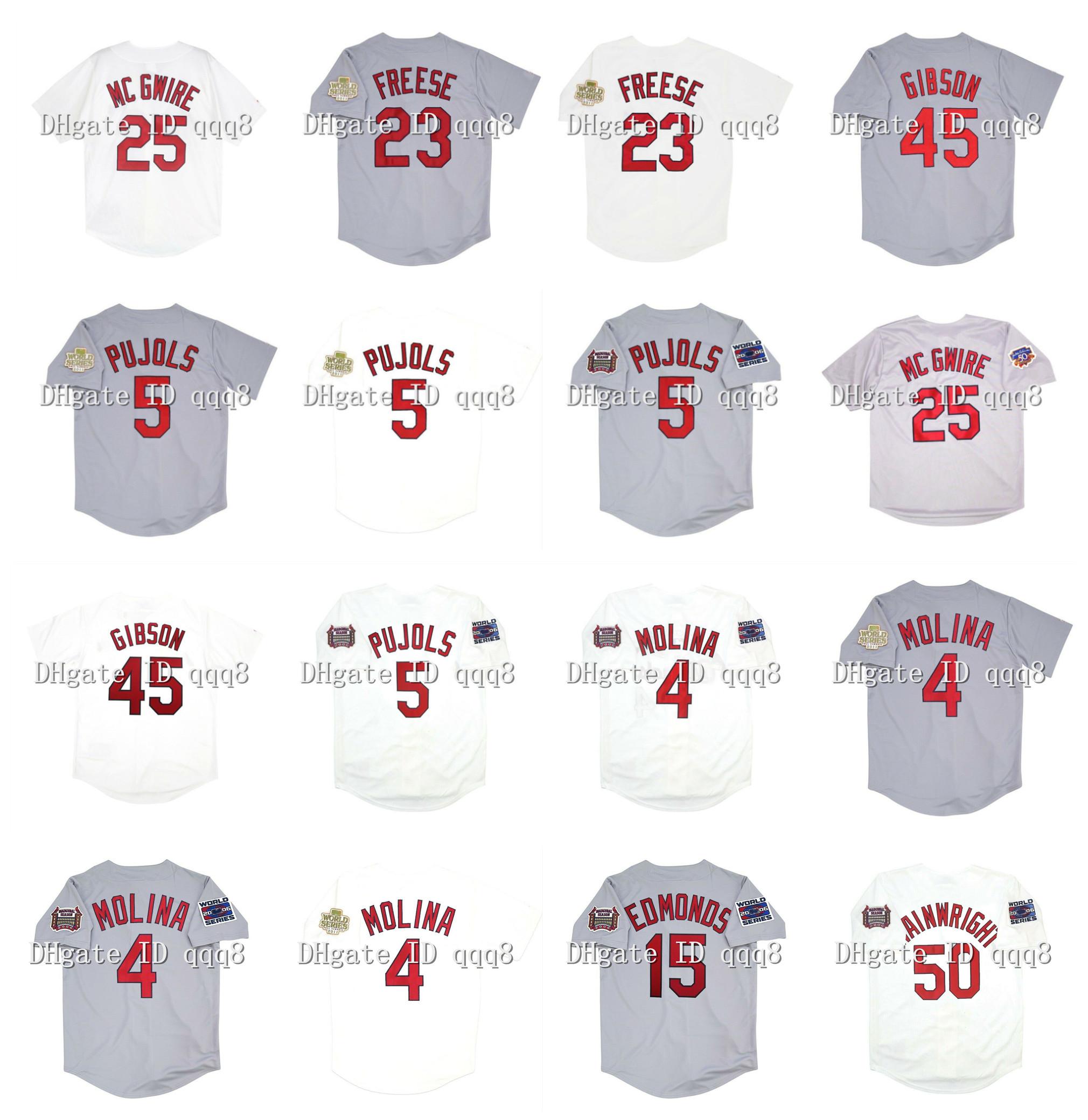Vintage 2006 2011 Baseball Jersey 5 Albert Pujols Mark 25 McGwire 15 Jim Edmonds 4 Yadier Molina 50 Adam Wainwright 45 Bob Gibson 23 David Freese Jerseys, As pic
Vintage 2006 2011 Baseball Jersey 5 Albert Pujols Mark 25 McGwire 15 Jim Edmonds 4 Yadier Molina 50 Adam Wainwright 45 Bob Gibson 23 David Freese Jerseys, As pic