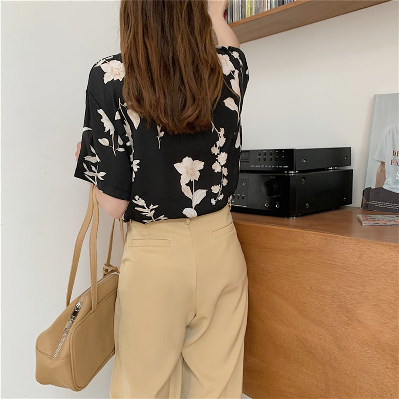 Summer Short Sleeves Casual Vintage All Match Comfortable Femme Lapel Chic Loose High Street Clothe Tops Shirts 210421