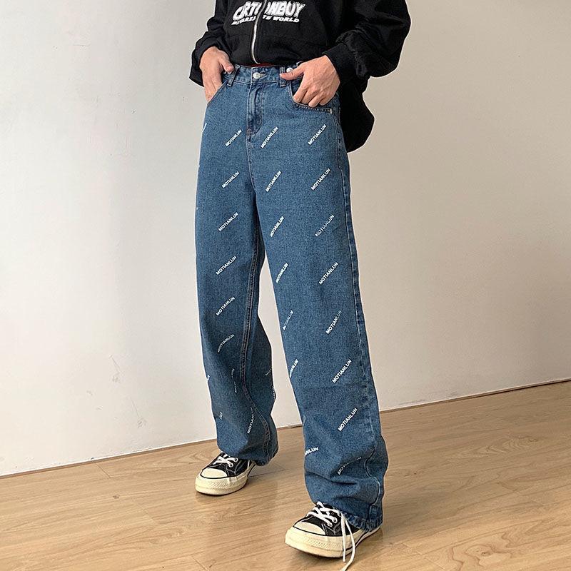 Men' Jeans High Street Letter Printing Baggy Men 2021 Women Straight Wide Leg Pants Couple Lover Hip Hop Low Rise Trousers Chic, Blue
Men' Jeans High Street Letter Printing Baggy Men 2021 Women Straight Wide Leg Pants Couple Lover Hip Hop Low Rise Trousers Chic, Blue