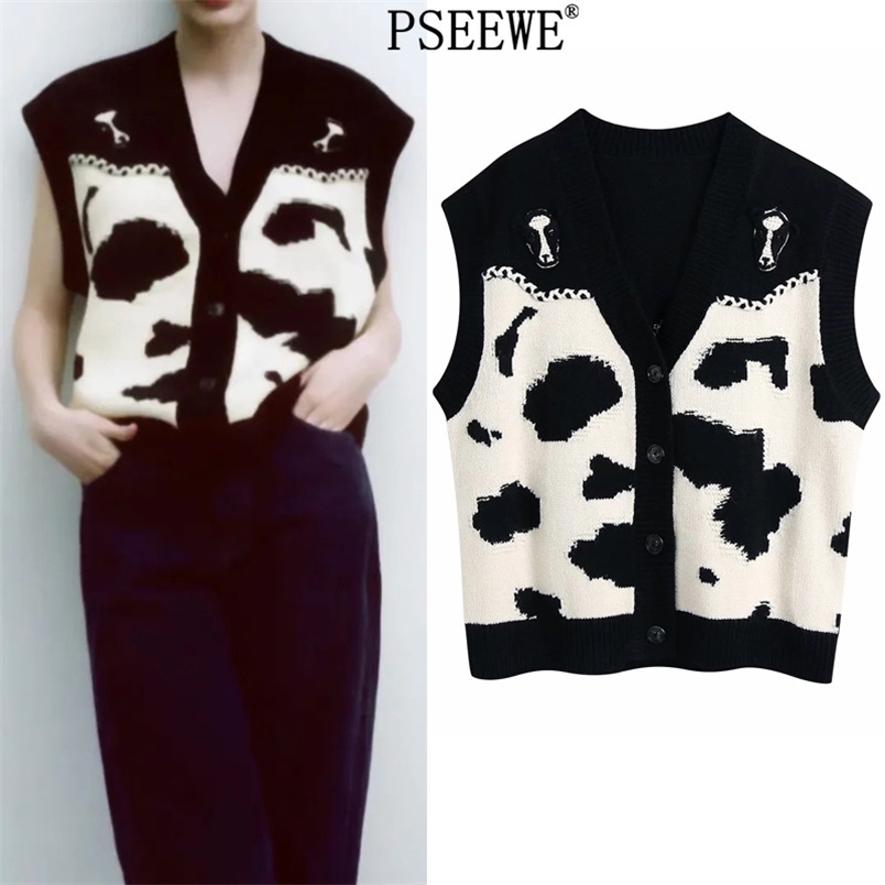 Women Vest Black White Cow Print Knitting Woman Spring V Neck Sleeveless Sweater Female Preppy Waistcoat 210519, Ivory
Women Vest Black White Cow Print Knitting Woman Spring V Neck Sleeveless Sweater Female Preppy Waistcoat 210519, Ivory