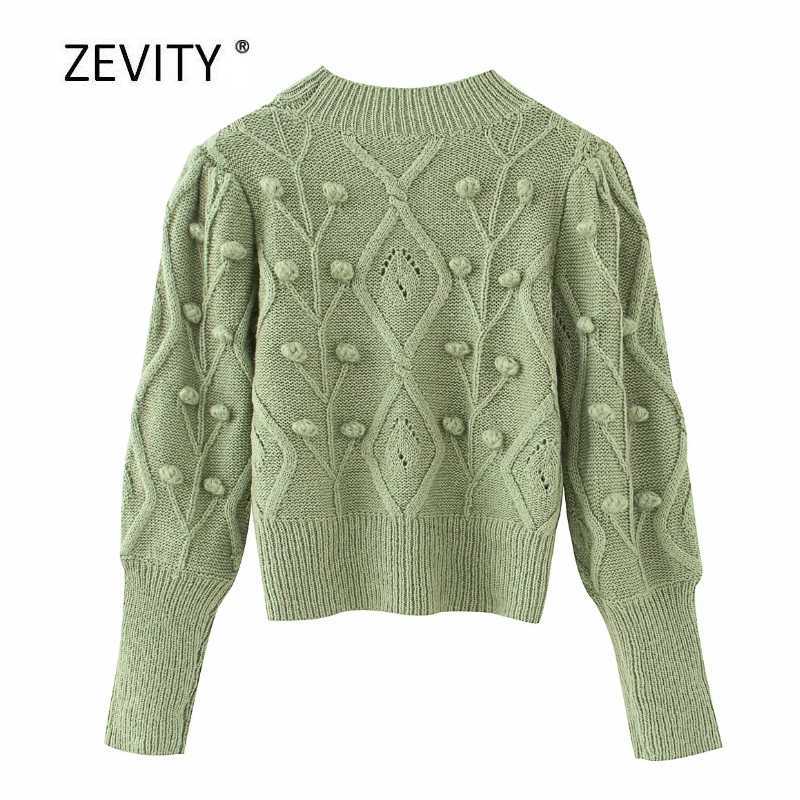 Zevity women fashion solid color ball appliques knitting sweater ladies long sleeve casual sweaters chic pullovers tops S309 211011Z
