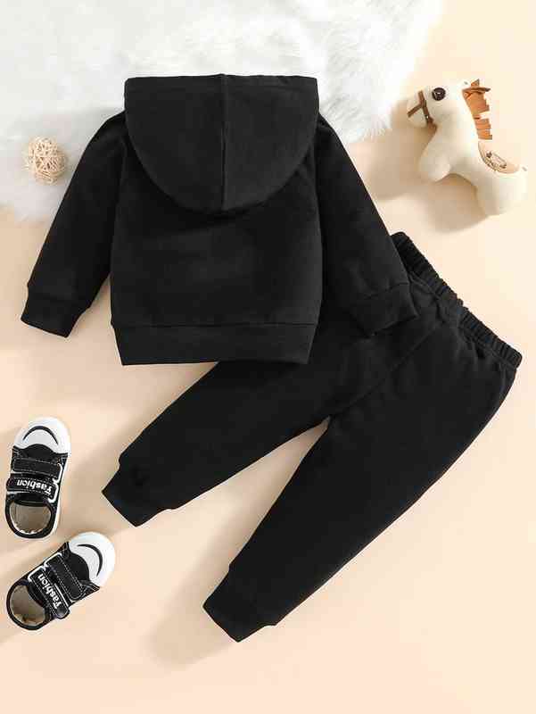 Baby Letter Graphic Raglan Sleeve Hoodie & Sweatpants SHE