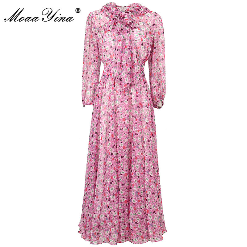 Fashion Designer Summer Holiday Pink Long Dress Women's Elegant Bow tie Lantern Sleeve Floral print Chiffon 210524
Fashion Designer Summer Holiday Pink Long Dress Women's Elegant Bow tie Lantern Sleeve Floral print Chiffon 210524