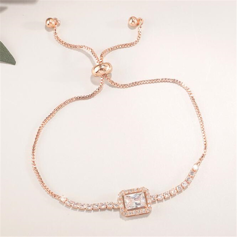 Choucong Brand Simple Fashion Jewelry Ins Wedding Bracelets 18K Rose Gold Fill White Princess Cut 5A Cubic Zircon Adjustable Women Bangle For Lover Gi