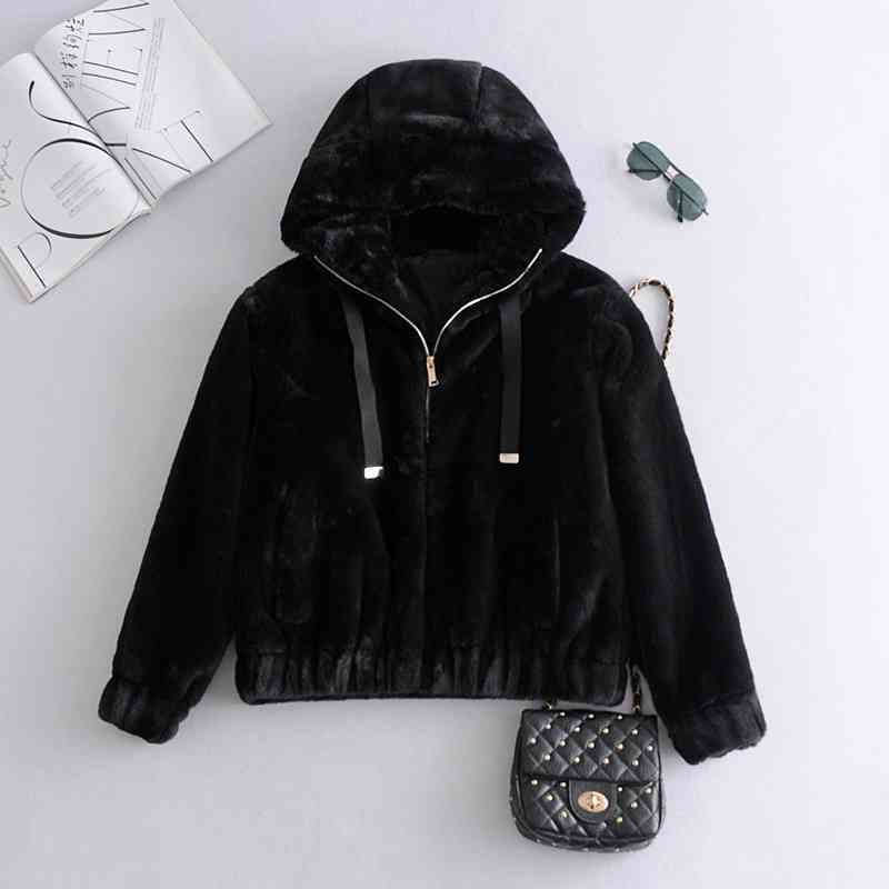 Casual Woman Loose Hooded Faux Fur Coat Fashion Ladies Winter Warm Thick Outwear Female Chic Oversized Pocket Jackets 210515