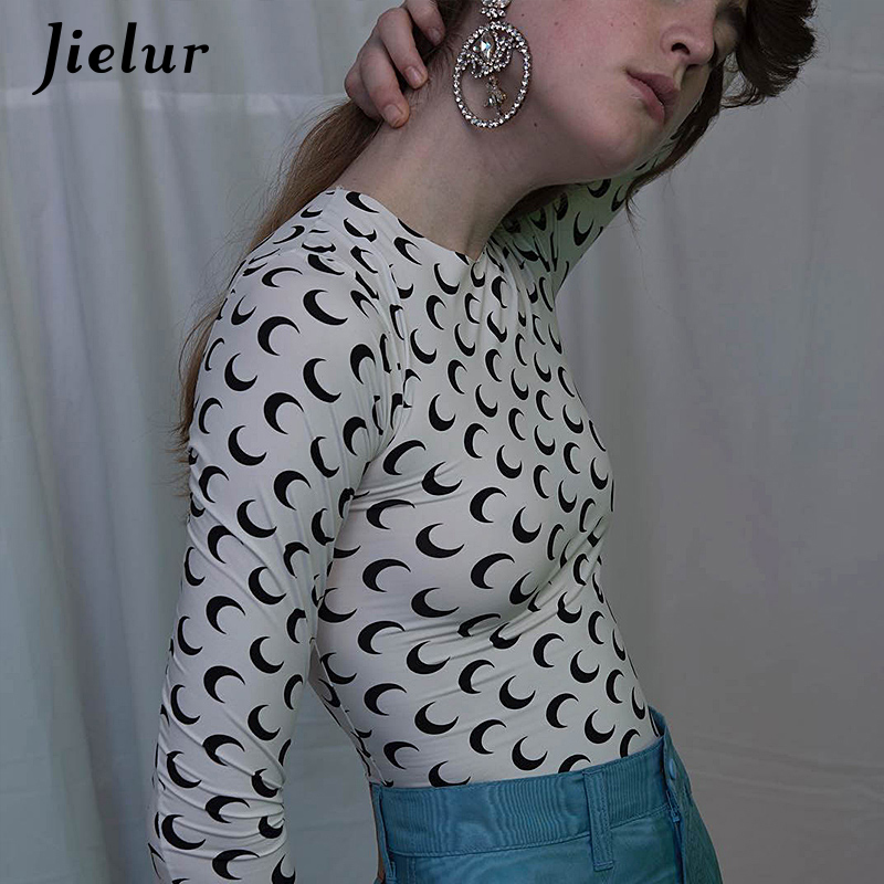 Jielur Moon Printed Long Sleeve Women T-shirts Slim Plus Size Basic Fashion 5 Colors Tshirt Female S-4XL Casual Tee Shirt Femme 210406