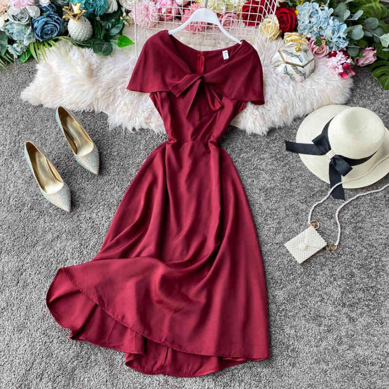Elegant Women Summer Dress High Waist Solid Color Sexy V-Neck Short Sleeve Long Dress Casual Bohemia Maxi Beach Dresses 210521