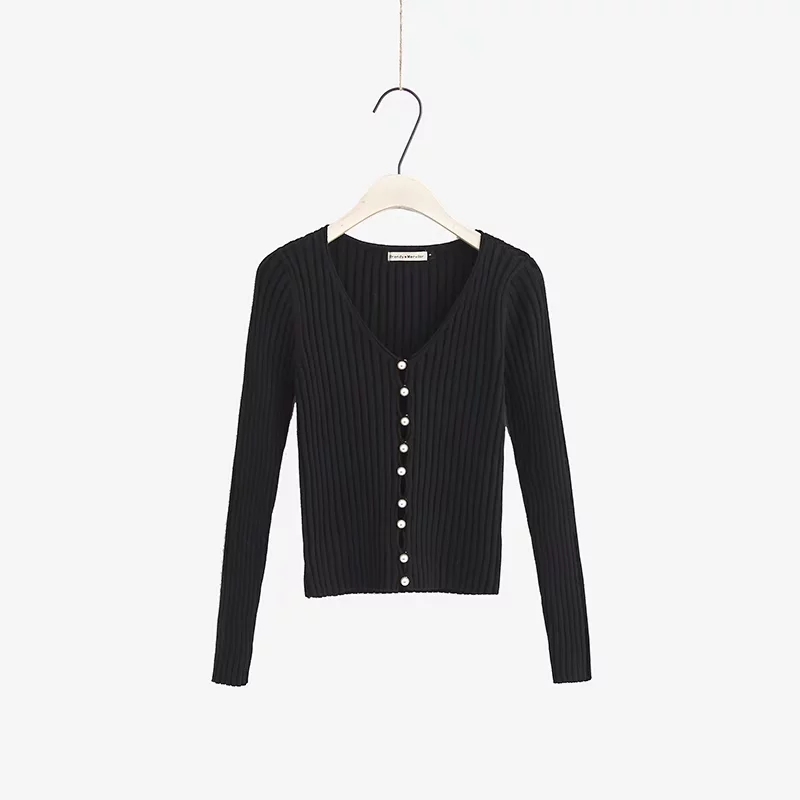 Winter elegant Beading Pearl knitted sweater women casual long sleeve cardigan lady slim chic jumper top 210521