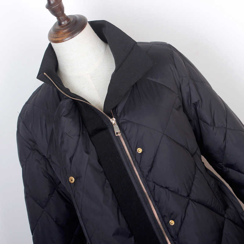 Schinteon Women Down Jacket Diamond 90% White Duck Down Coat Slim Winter Warm Outwear with Belt Fashion 210819