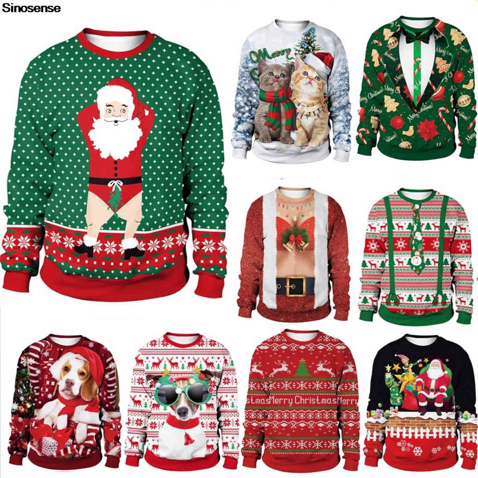 funny santa ugly sweater men women autumn crew neck holiday party xmas sweatshirt couple pullover christmas jumpers, White;black
funny santa ugly sweater men women autumn crew neck holiday party xmas sweatshirt couple pullover christmas jumpers, White;black