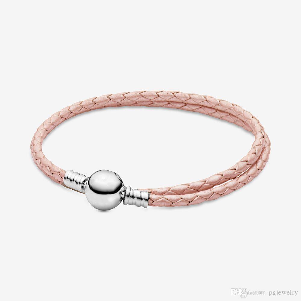 16-21CM Moments Double Black & Pink Leather Bracelet 100% 925 Sterling Silver Chain Classic Round Clasp Fashion Women Wedding Engagement Jew, Golden;silver
16-21CM Moments Double Black & Pink Leather Bracelet 100% 925 Sterling Silver Chain Classic Round Clasp Fashion Women Wedding Engagement Jew, Golden;silver
