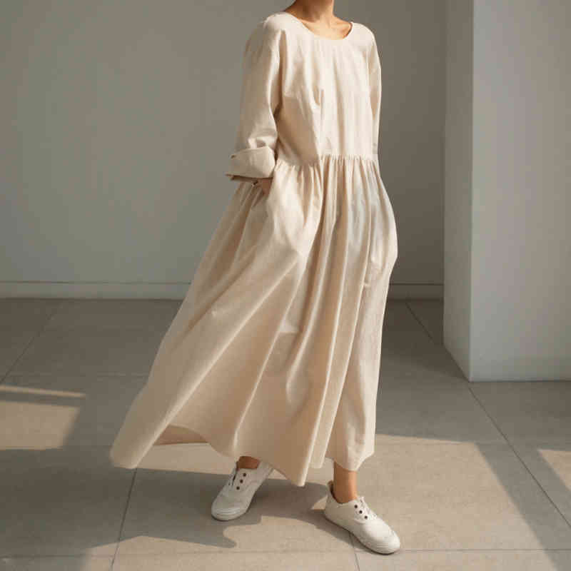 Casual Long Sleeve Black Summer Vintage Loose High Waist Slim Was Thin Elegant Splice Irregular Pleating Maxi Dress 991E 210420