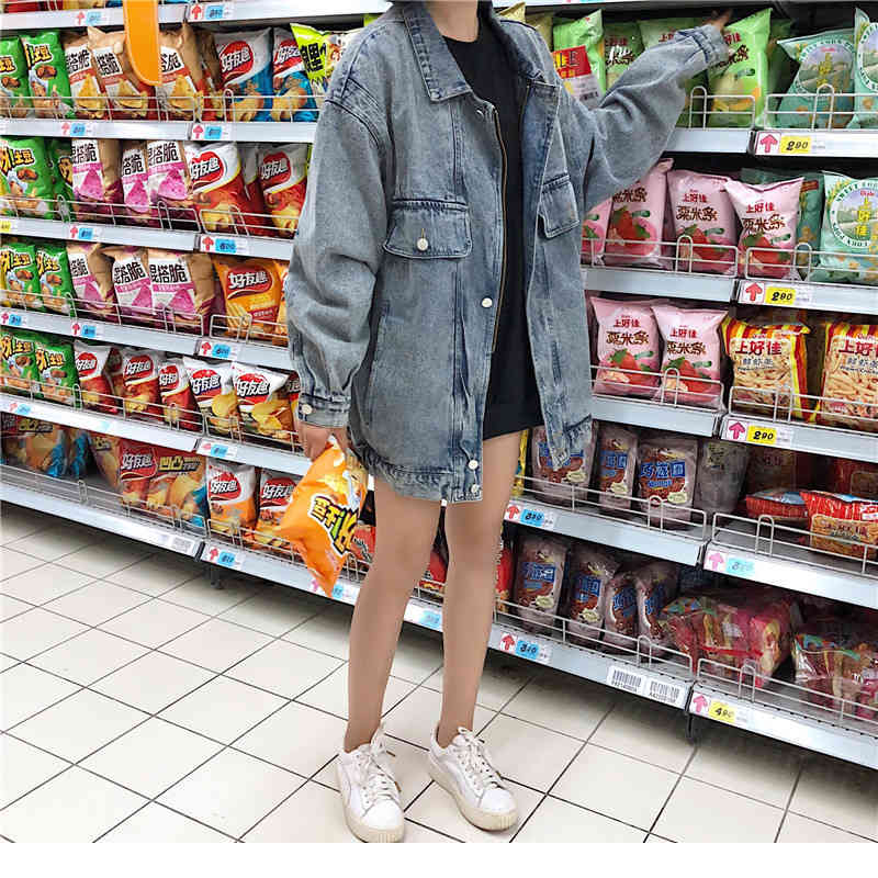 Jeans Jacket Women Oversized Long Sleeve Denim s Casual Loose Pockets Coat Female Vintage Blue Streetwear 210519