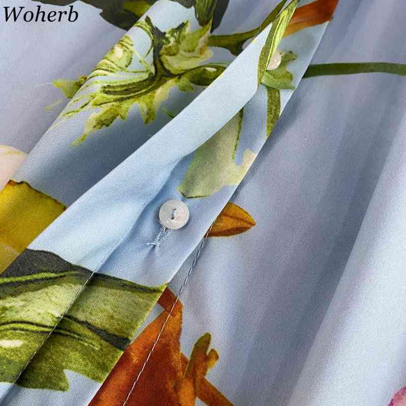 Fashion Floral Dresses Women Temperament Turn-down Collar Dress Spring Robe Lace Up Slim Big Swing Elgant Vestidos Mujer 210422