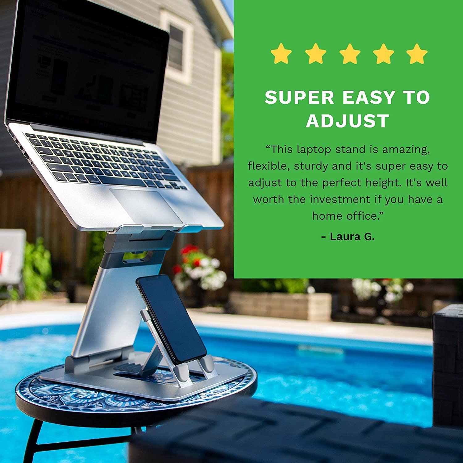minder Laptop Tower II Stand with Integrated Smartphone Stand, Portable Laptop and Phone Stand, Foldable Laptop Stand, Ergonomic Stand