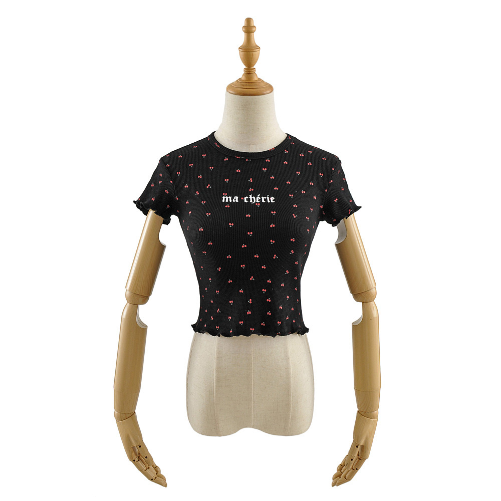Sexy Navel Strawberry Round Neck Short Sleeve Chic Women's T-shirt Harajuku Pullover High Waist Slim Wood Fungus Women's Tops 210507