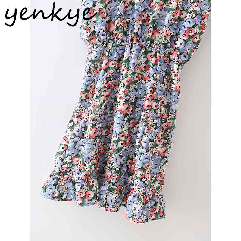 Multicolor Floral Print Dress Women O Neck Batwing Sleeve Elastic Waist Sundress Clothes Female Summer Casual Short Robe 210430