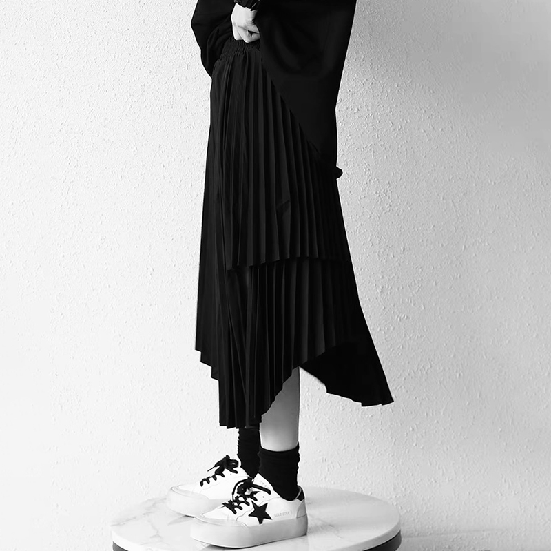 White Asymmetrical Pleated Skirt For Women High Waist Casual Minimalist Midi Skirts Female Summer Fashion 210521