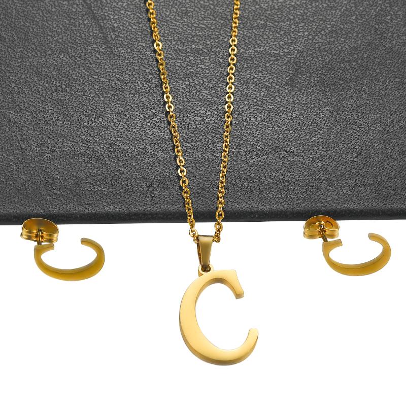 Earrings & Necklace Stainless Steel Pendant Suit 26 Letters "C" Women's Jewelry, Silver
Earrings & Necklace Stainless Steel Pendant Suit 26 Letters "C" Women's Jewelry, Silver