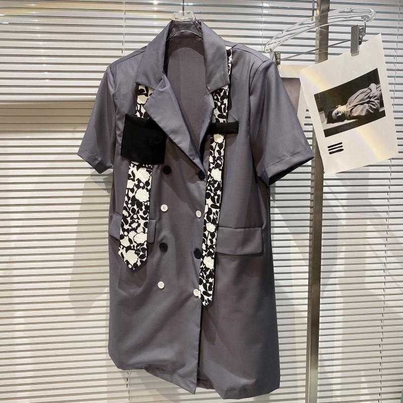 DEAT Women Floral Tie Short Dress Turn-down Collar Short Sleeve Arrivals Lady Temperament Fashion Spring Summer 11D1045 210709