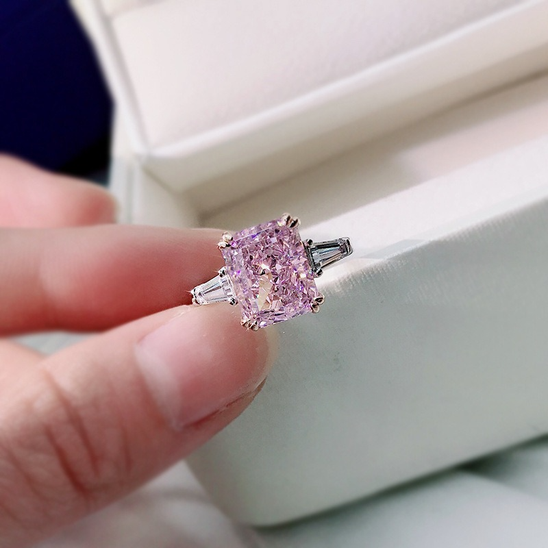 Pink Engagement Rings Diamond Simple Exquisite Silver 925 Wedding Ring for Women
