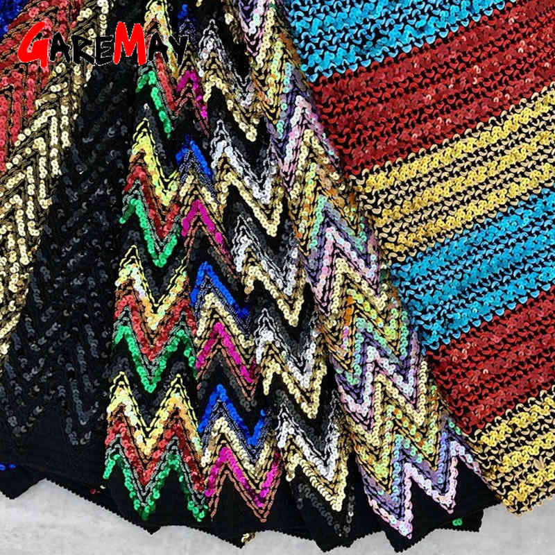 Colorful Sequin Skirts Women Bodycon Pencil Ladies Elastic Stripe Chic Slim Party Female High Waisted Elegant 210428