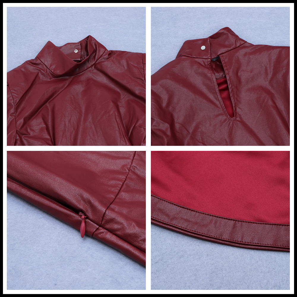Women's Long Sleeve Summer Irregular Chic Sexy Bodycon Mini Dress Slim Ladies Elegant Burgundy PU Leather 210525