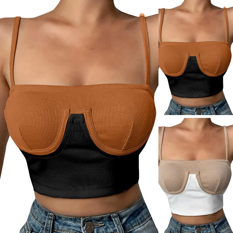 Splicing Cotton Brown Top Women Gather Plump Fashion Show Crop Casual Sleeveless Bra Slim Short Sexy Color Matching Vest Women' Tanks & Cam, Black
Splicing Cotton Brown Top Women Gather Plump Fashion Show Crop Casual Sleeveless Bra Slim Short Sexy Color Matching Vest Women' Tanks & Cam, Black