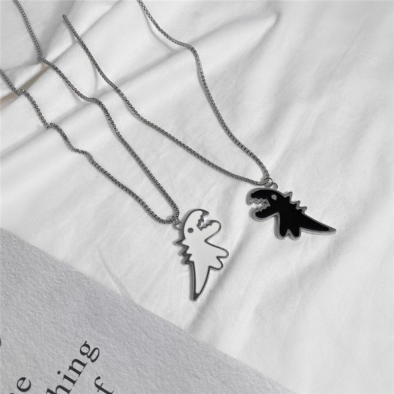 Chains Cute Dinosaur Couple Necklace Lovers Paired Pendants Friends Titanium Steel Neck Chain Punk Collar For Men Women Gift, Silver 
Chains Cute Dinosaur Couple Necklace Lovers Paired Pendants Friends Titanium Steel Neck Chain Punk Collar For Men Women Gift, Silver