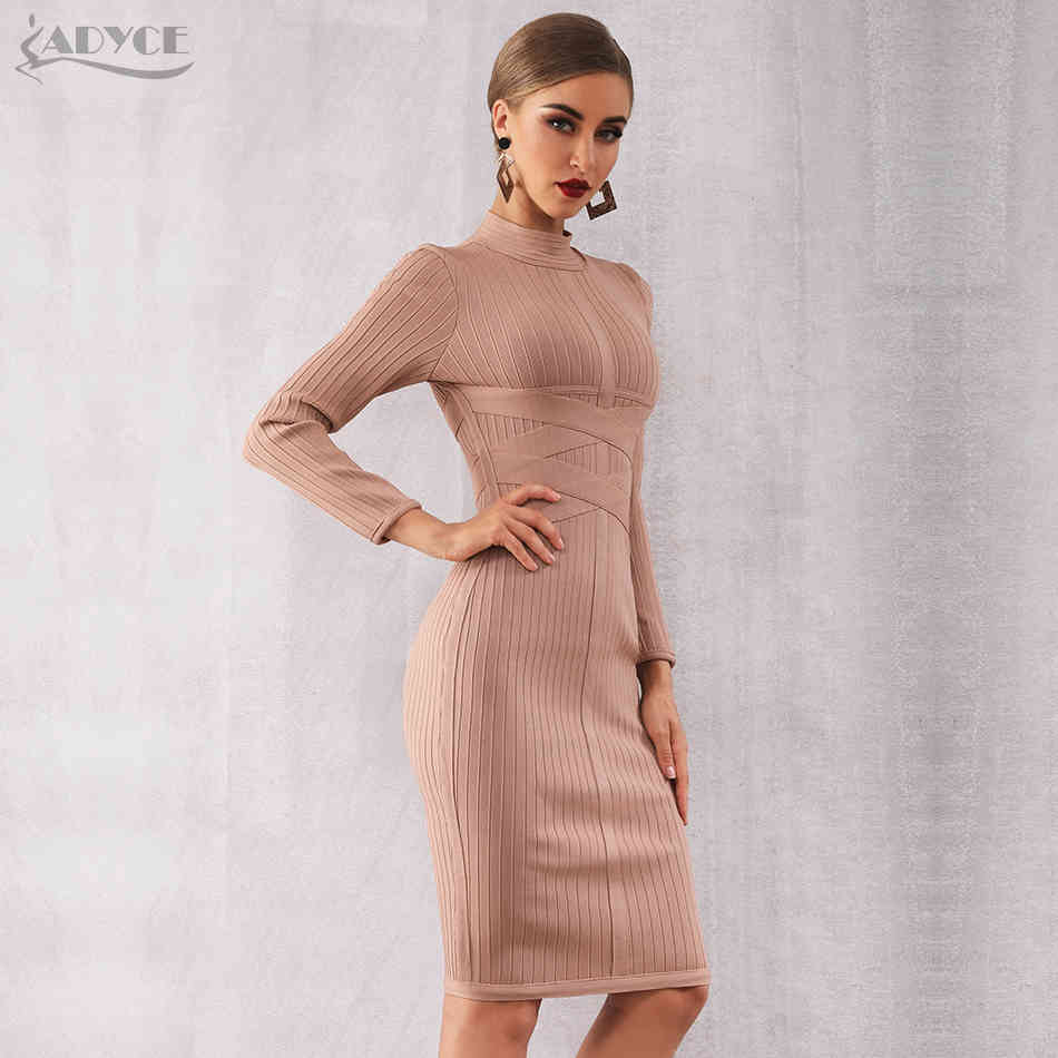 Winter Bodycon Bandage Dress Women Sexy Long Sleeve Midi Club Vestidos Black Celebrity Evening Party 210423