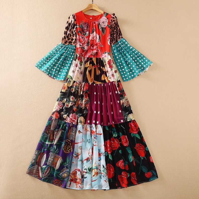 European and American women' wear for spring 2021 Long sleeved round neck Mosaic flower print Fashion dress, Multi
European and American women' wear for spring 2021 Long sleeved round neck Mosaic flower print Fashion dress, Multi