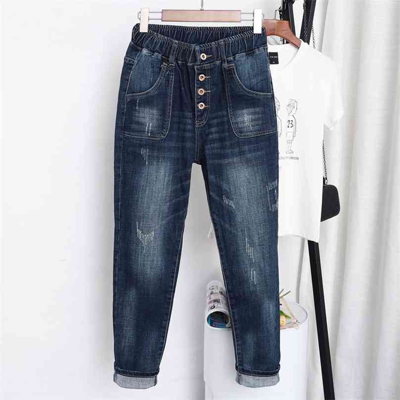 5XL High Waist Jeans Women Vintage Plus Size Femme Harem Pants Loose Boyfriend Denim Streetwear Trousers Z31 210922