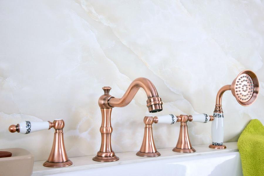 Bathroom Sink Faucets Antique Red Copper Brass Deck 5 Holes Bathtub Mixer Faucet Handheld Shower Widespread Set Basin Water Tap Atf214
Bathroom Sink Faucets Antique Red Copper Brass Deck 5 Holes Bathtub Mixer Faucet Handheld Shower Widespread Set Basin Water Tap Atf214