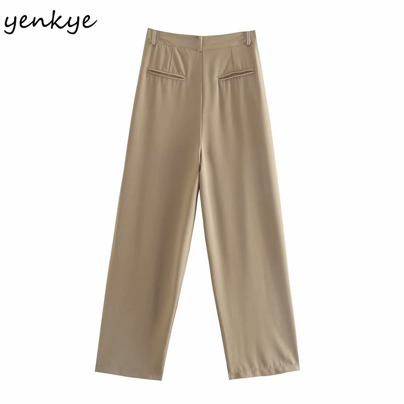 Spring Women Casual Wide Leg Pants Female Solid Color High Waist Flowy Elegant Office Trousers pantalon pour femme 210430