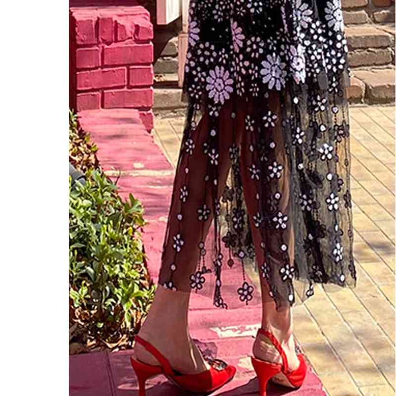 HMA New Runway Summer Self Portrait Dress Women Short Sleeve Embroidery Floral Mesh Vintage Ruffles Party Vestidos 210409