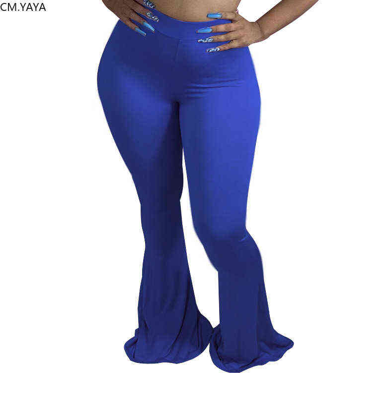CM.YAYA Casual S-4XL Plus Size Women Elastic Wide Leg Flare Pants Leggings High Waist Trousers Draped Jogger Sweatpants 211115