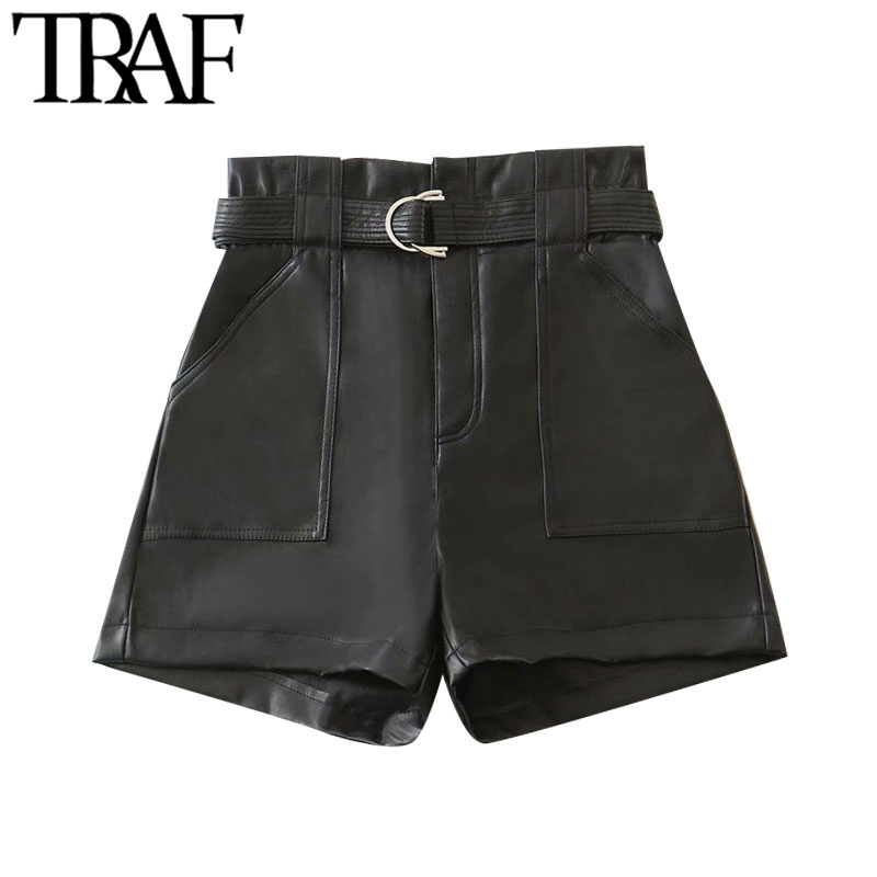 TRAF Women Chic Fashion With Belt Faux Leather Shorts Vitnage High Waist Zipper Fly Pockets Female Short Pants Mujer, As picture
TRAF Women Chic Fashion With Belt Faux Leather Shorts Vitnage High Waist Zipper Fly Pockets Female Short Pants Mujer, As picture