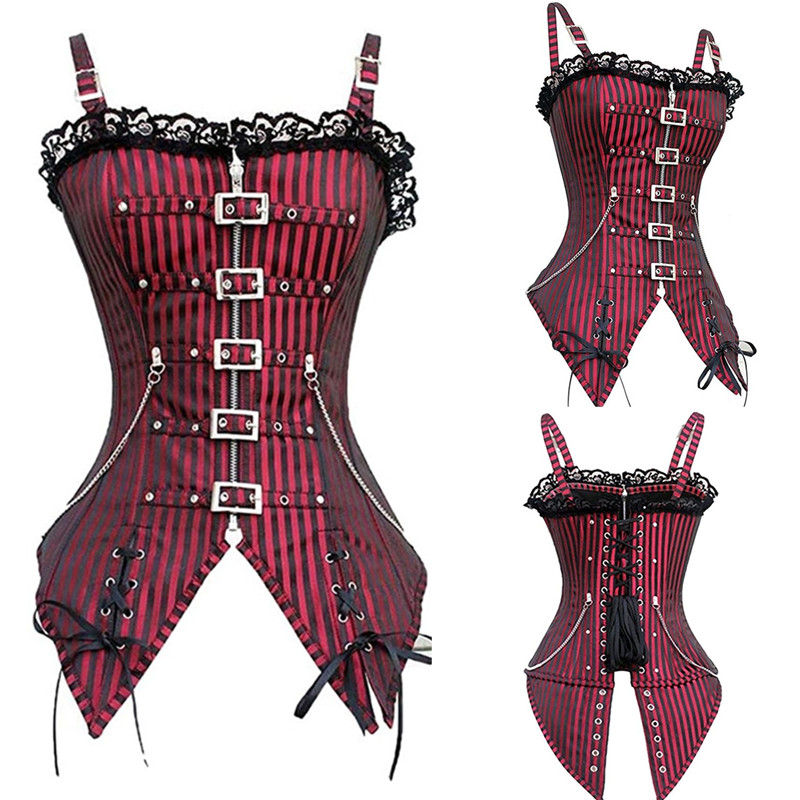 Woman Bustiers Black Red Vintage Steampunk Corset Women Sexy Lace Zipper Strap Bustier Overbust Lace Up Gothic Corset Burlesque Party Corsel
Woman Bustiers Black Red Vintage Steampunk Corset Women Sexy Lace Zipper Strap Bustier Overbust Lace Up Gothic Corset Burlesque Party Corsel