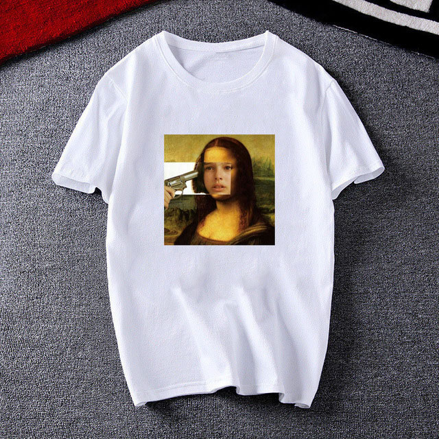 Mona Lisa cartoon funny print Men's T-shirt Clothes Harajuku fashion Short sleeve Hip-hop Tops male spoof fun Casual T Shirt Men, White
Mona Lisa cartoon funny print Men's T-shirt Clothes Harajuku fashion Short sleeve Hip-hop Tops male spoof fun Casual T Shirt Men, White